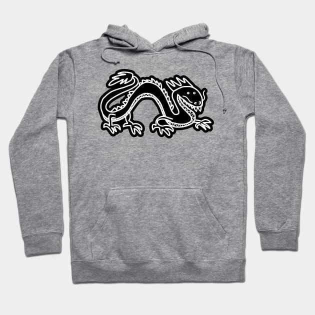 Dragon Line Art Black and White Hoodie by ellenhenryart